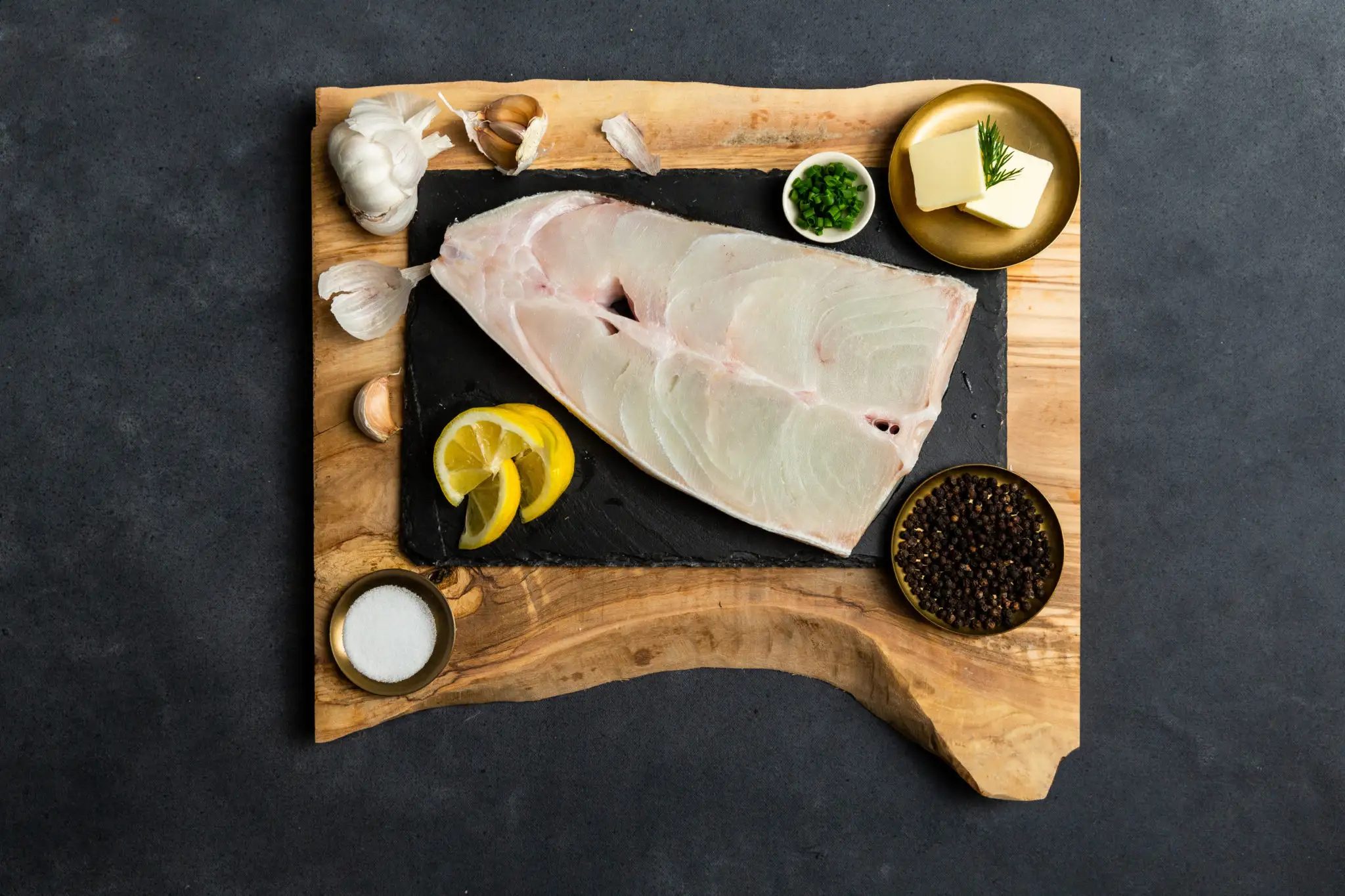 Halibut Steak on cutting board