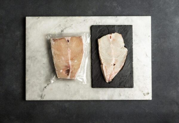 two halibut steak portions