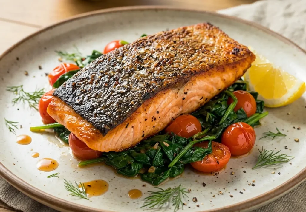 Salmon skin on crispy
