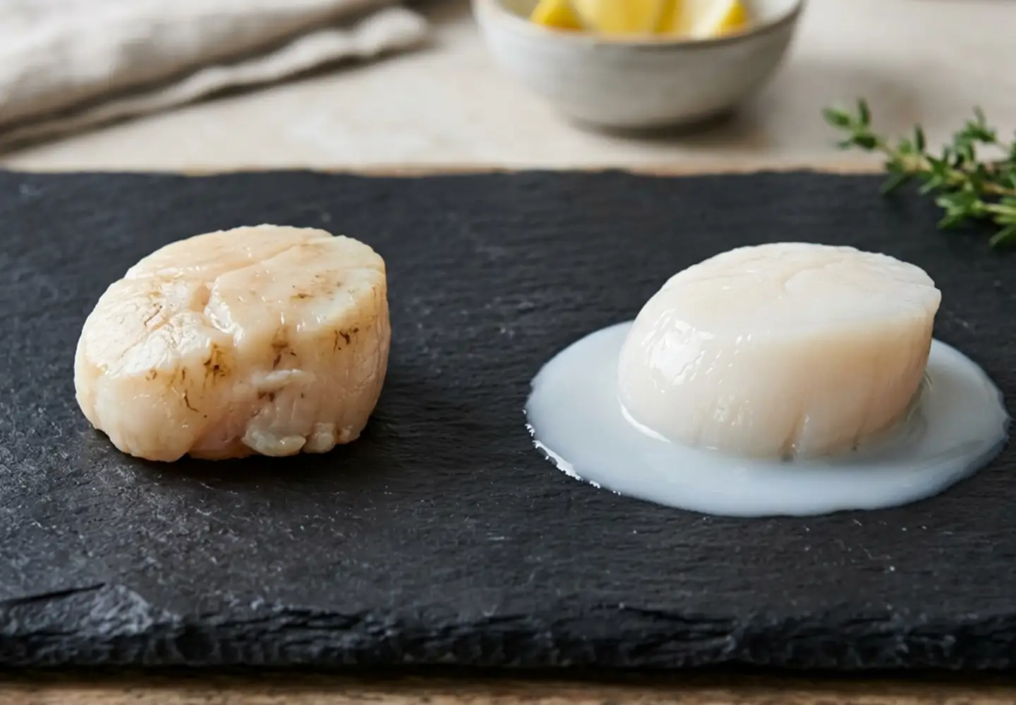 dry and wet scallop comparison