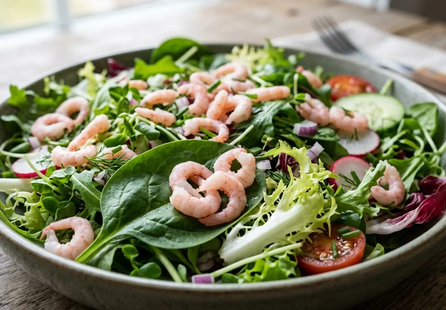 coldwater shrimp on salad