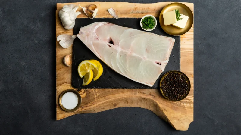 Halibut Steak on cutting board